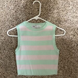 Zara Pastel Green and White Striped Tank